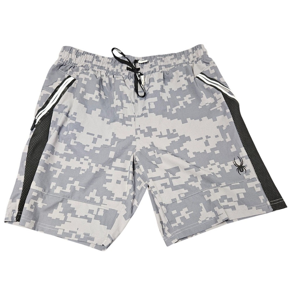 Spyder Active Shorts Mens Medium Grey Digital Camo Mesh Trim Athletic Gym